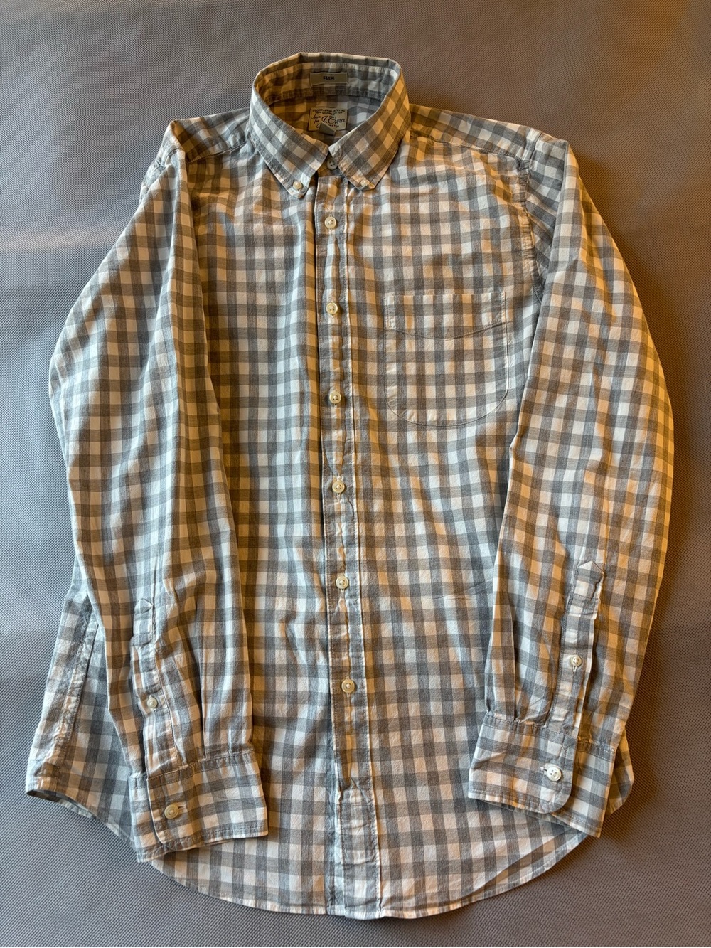 J Crew Secret Wash Shirting Men's Grey/White Plaid Slim Button-Down Shirt Small